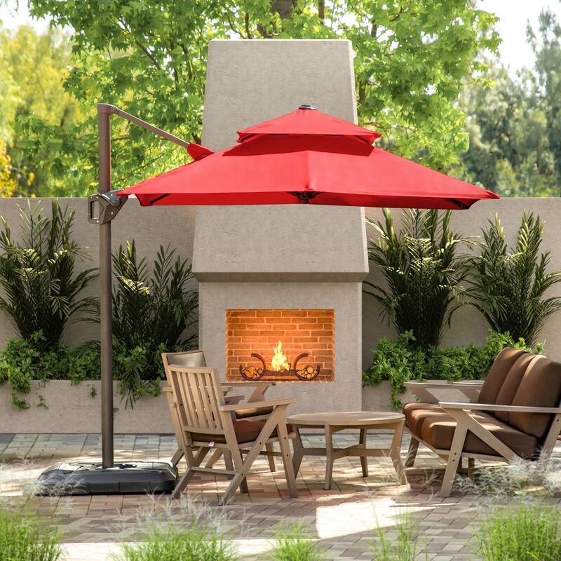 Furniture of America Aires 10-foot Steel Square Cantilever Offset Tilt Roma Umbrella - Red (Umbrella and Base)