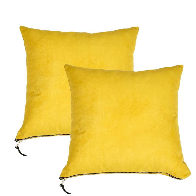 Suede 2 Piece Pillow Shell Set with Big Zipper, NO INSERT - 20" x 20" - Lemon Curry