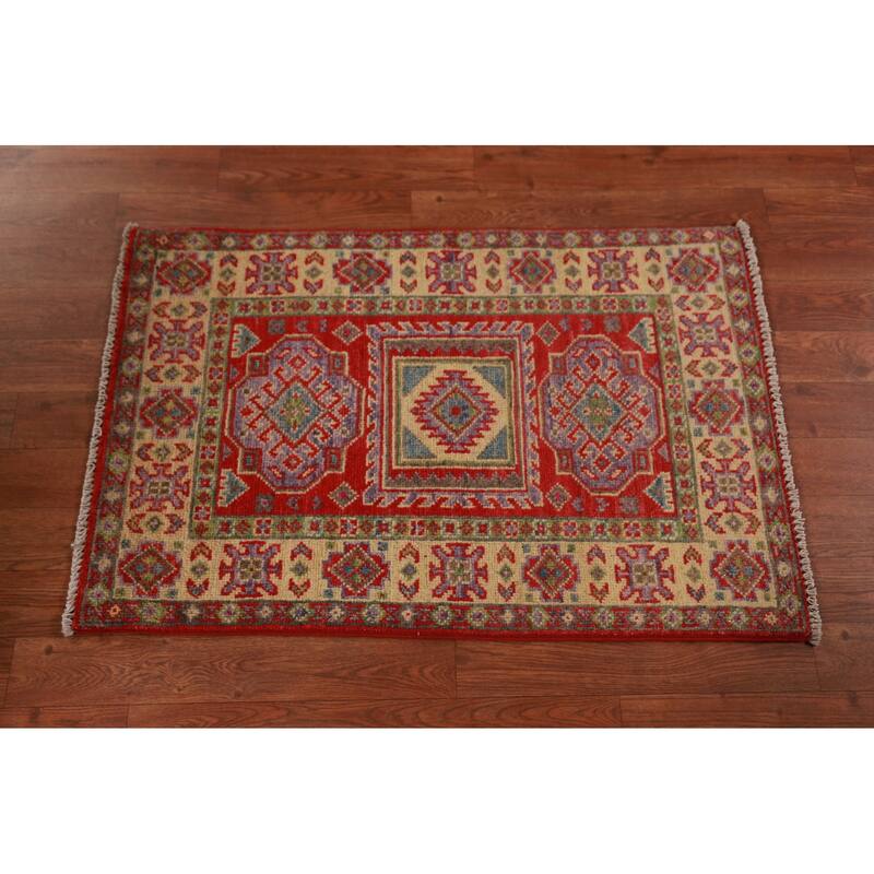 Geometric Kazak Oriental Foyer Rug Traditional Handmade Wool Carpet - 2'0"x 3'0"