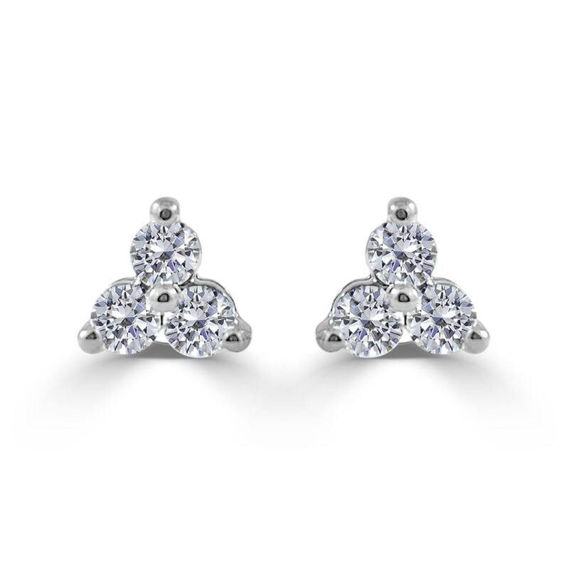 Joelle Collection Diamond 3-Stone Cluster Earrings 14K White Gold 1 CT TDW