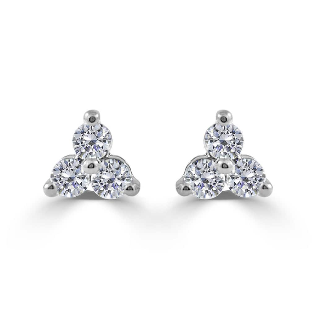 Joelle Collection Diamond 3-Stone Cluster Earrings 14K White Gold 1 CT TDW