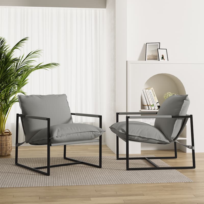 Metal Framed Armchair Sling Accent Chair Set of 2