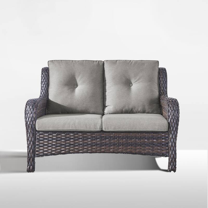 Outdoor Loveseat Sofa 2-Seat Sofa Brown-Grey - Brown