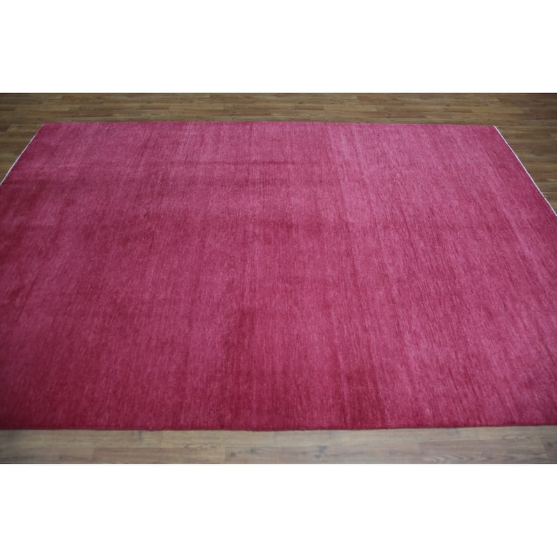 Hand Knotted Oriental 100% Wool Carpet Modern Solid Pink Gabbeh Area Rug - 9' 2'' X 6' 2''