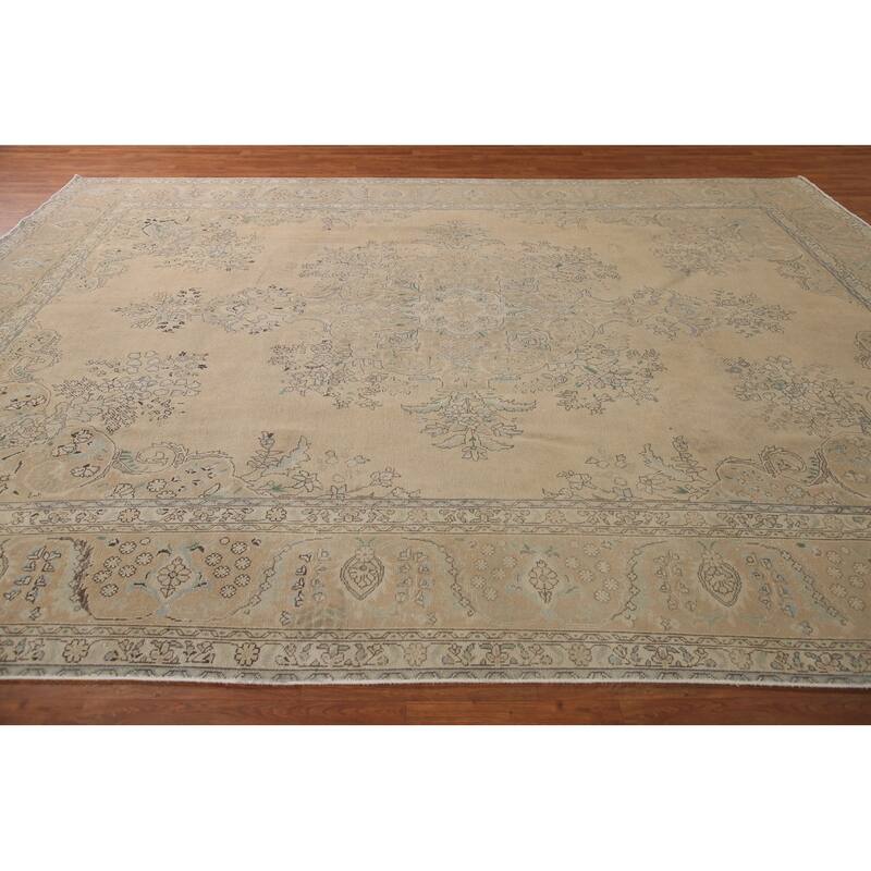 Brown Tabriz Persian Antique Area Rug Hand-knotted Wool Carpet - 9'6" x 12'9"