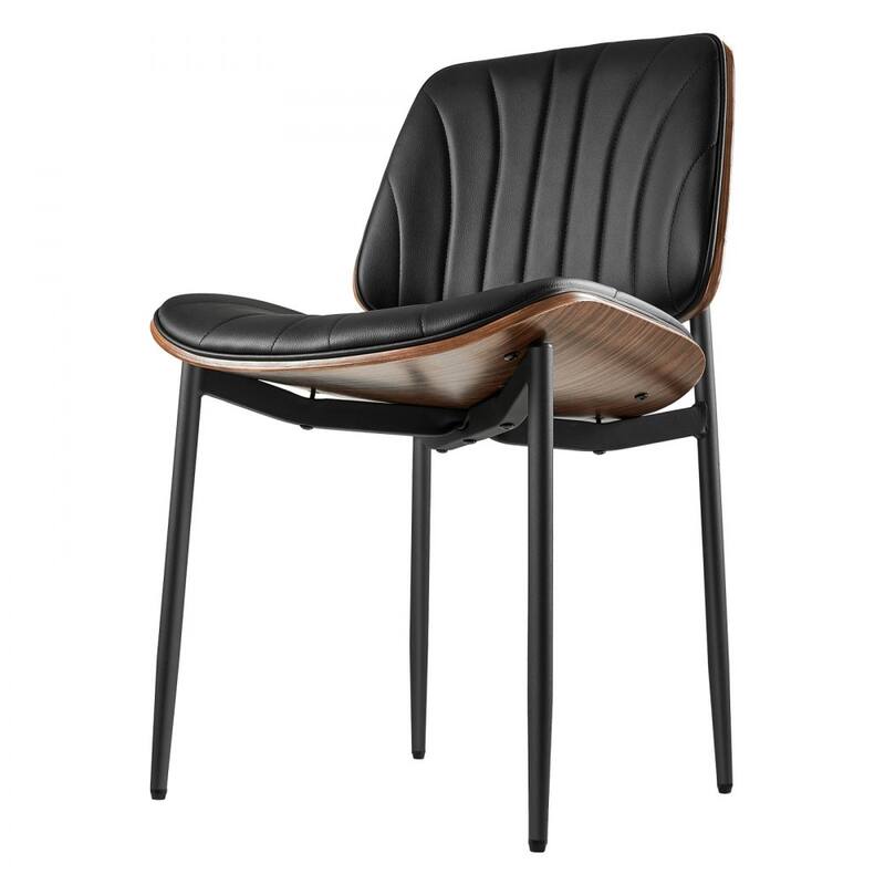 Black Mid-Century PU Leather Bentwood Dining Chair Set with Metal Legs