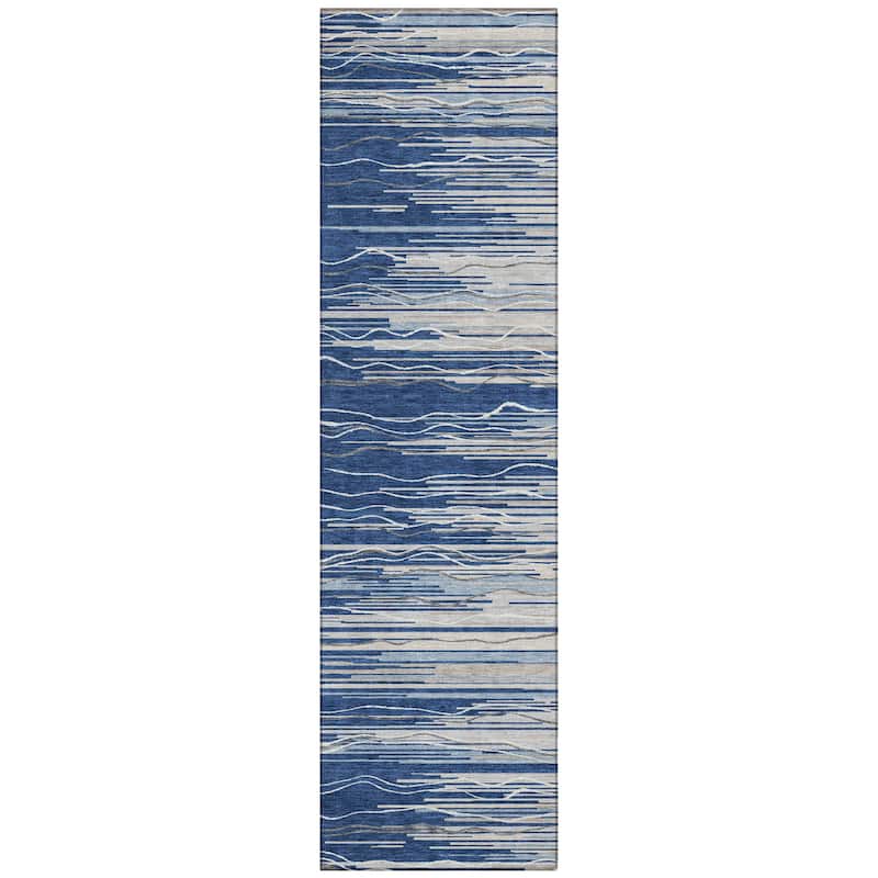 Machine Washable Indoor/ Outdoor Modern Stripe Chantille Rug
