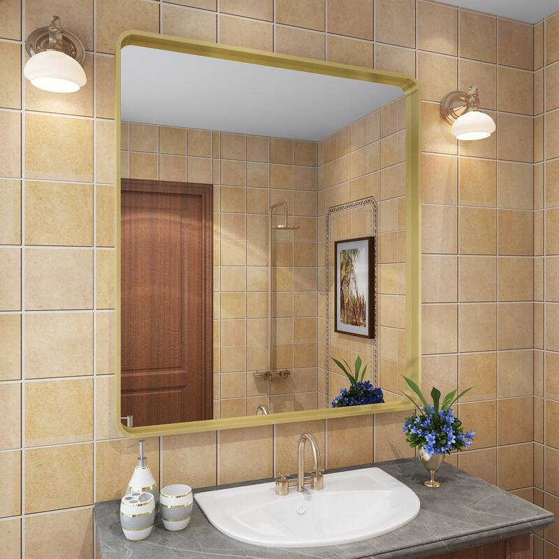 Aluminum alloy Framed Tempered Glass Wall Bathroom Vanity Mirror - 36" x 32" - Gold