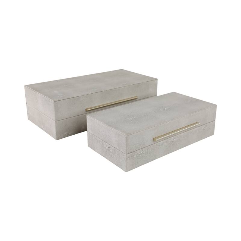 Decorative Rectangle Storage Boxes with Lid (Set of 2) - Gray, 12" - 14" - 14.0"