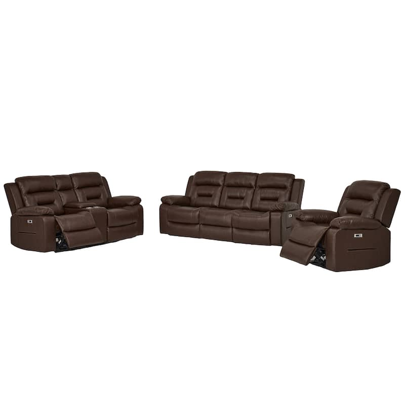 3-Piece Faux Leather Modular Design Power Recliner Sofa Set with USB&USB-C Charging