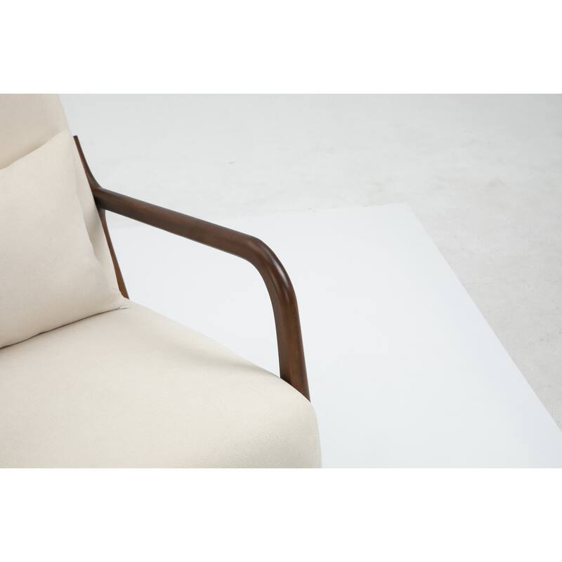 Mid Century Modern Accent Chair with Wood Frame, Upholstered Living Room Chairs with Waist Cushion, Reading Armchair