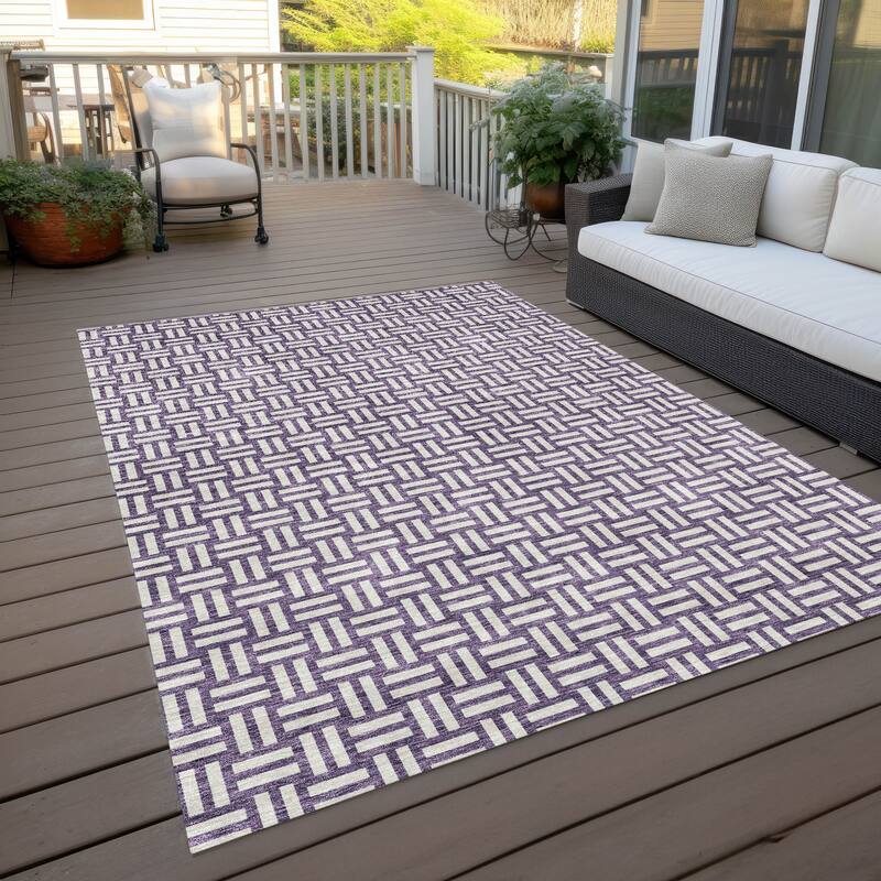 Machine Washable Indoor/ Outdoor Chantille Contempory Crosshatch Rug