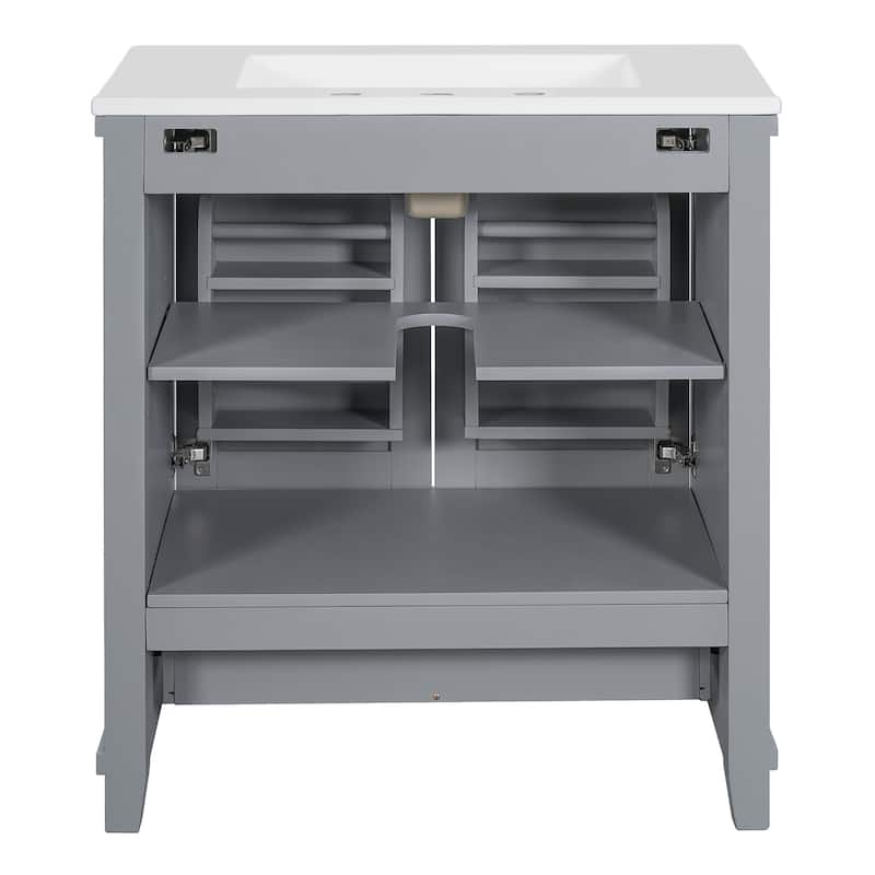 GDFStudio - Seren Wood & Ceramic Bathroom Vanity with Sink, Soft-Close Door, Shelf & 3 Drawers