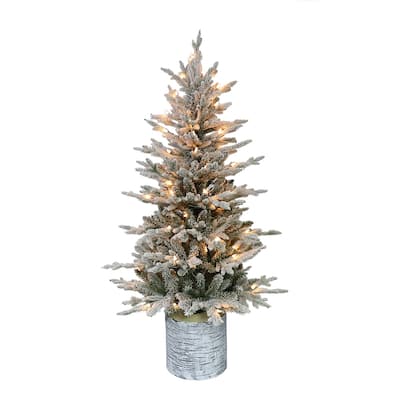 Puleo International 4.5' Pre-Lit Potted Flocked Artificial Tree - Green