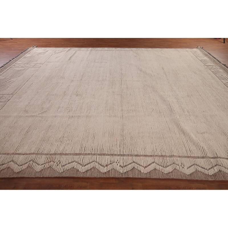 Ivory Moroccan Oriental Large Area Rug Handmade Wool Carpet - 11'8"x 15'1"