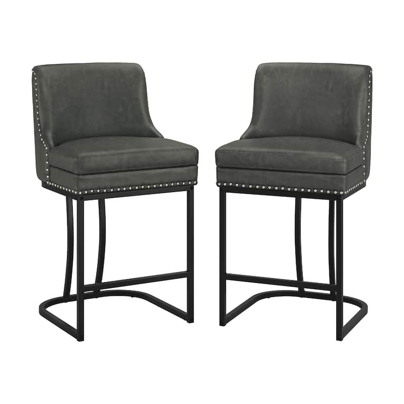 26" Modern Metal Barstools Set of 2 Upholstered Counter Height Bar stools with Back and 6" Thick Cushion for Kitchen Island