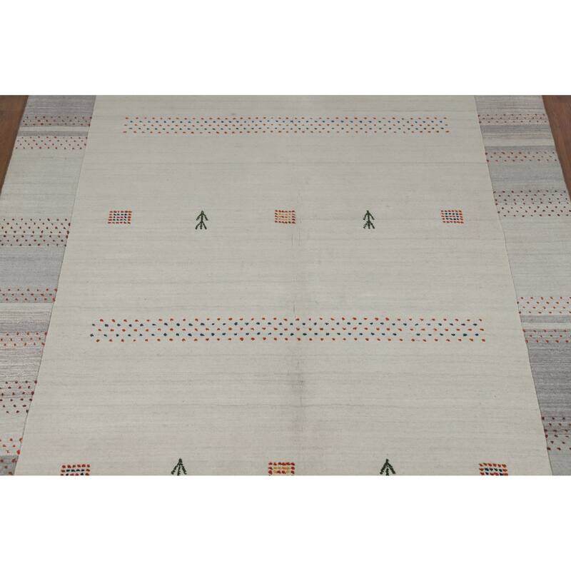 Gabbeh Indian Area Rug Handmade Beige Wool Carpet - 5'4" x 7'7"