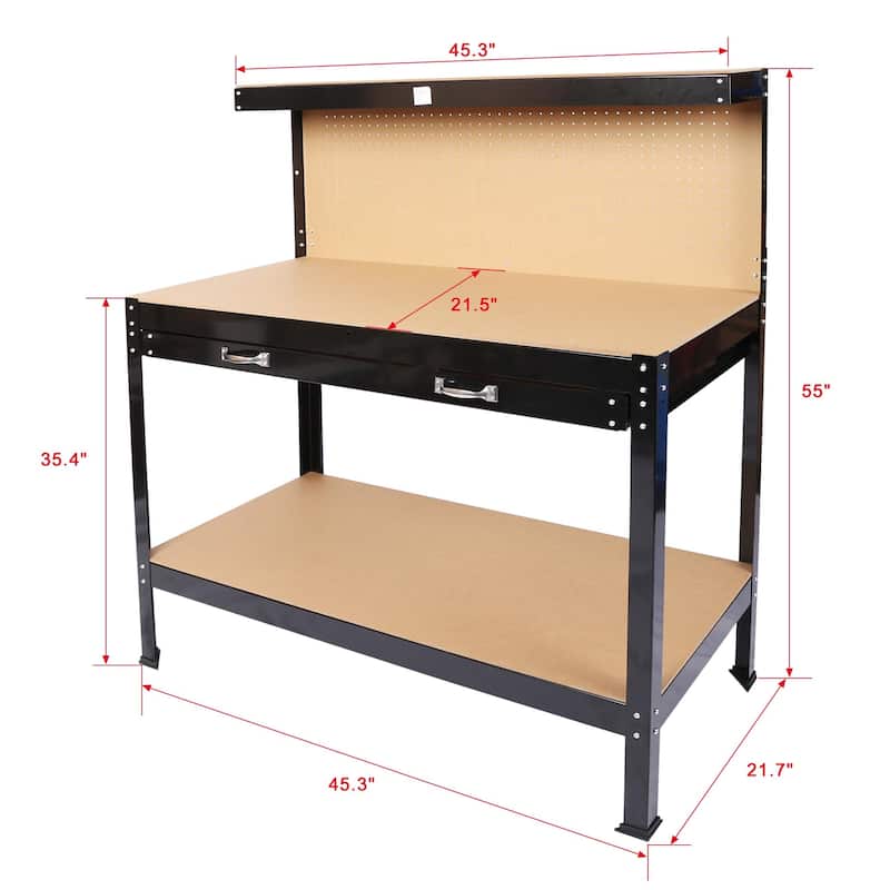 55" Steel Work Bench Workshop Drawer and Peg Board