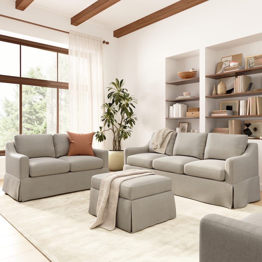 Bush Home Harper 80W Sofa, 57W Loveseat, and Ottoman with Slipcovers - 80.87" W x 30.2" D x 36.22" H