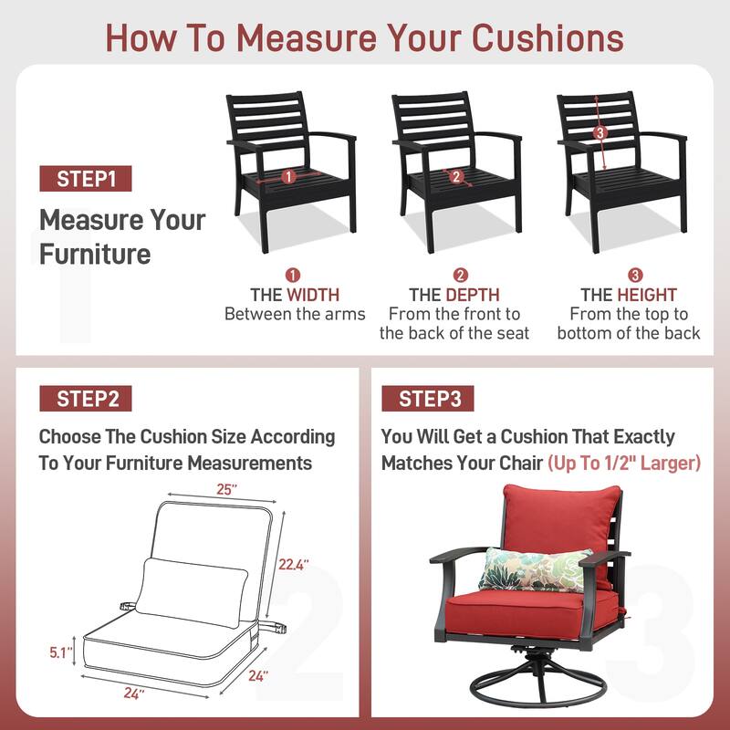 Aoodor Outdoor Deep Seat Chair Cushion Set (Set of 2 Seats, 2 Backs, 2 Pillows)