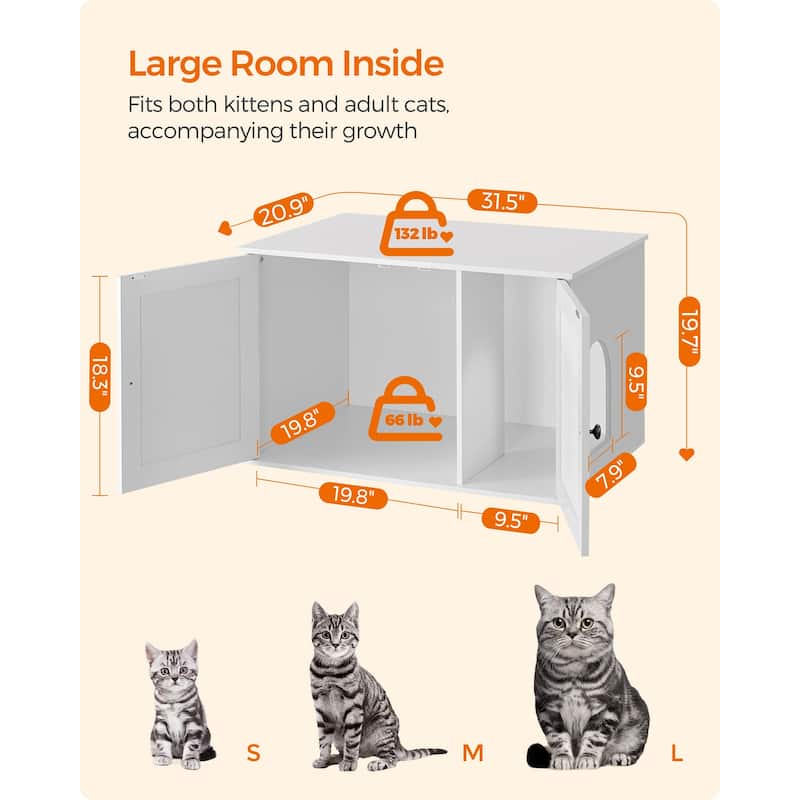 Wooden Hidden Cat Litter Box Enclosure with Removable Divider Perfect for Indoor Pet