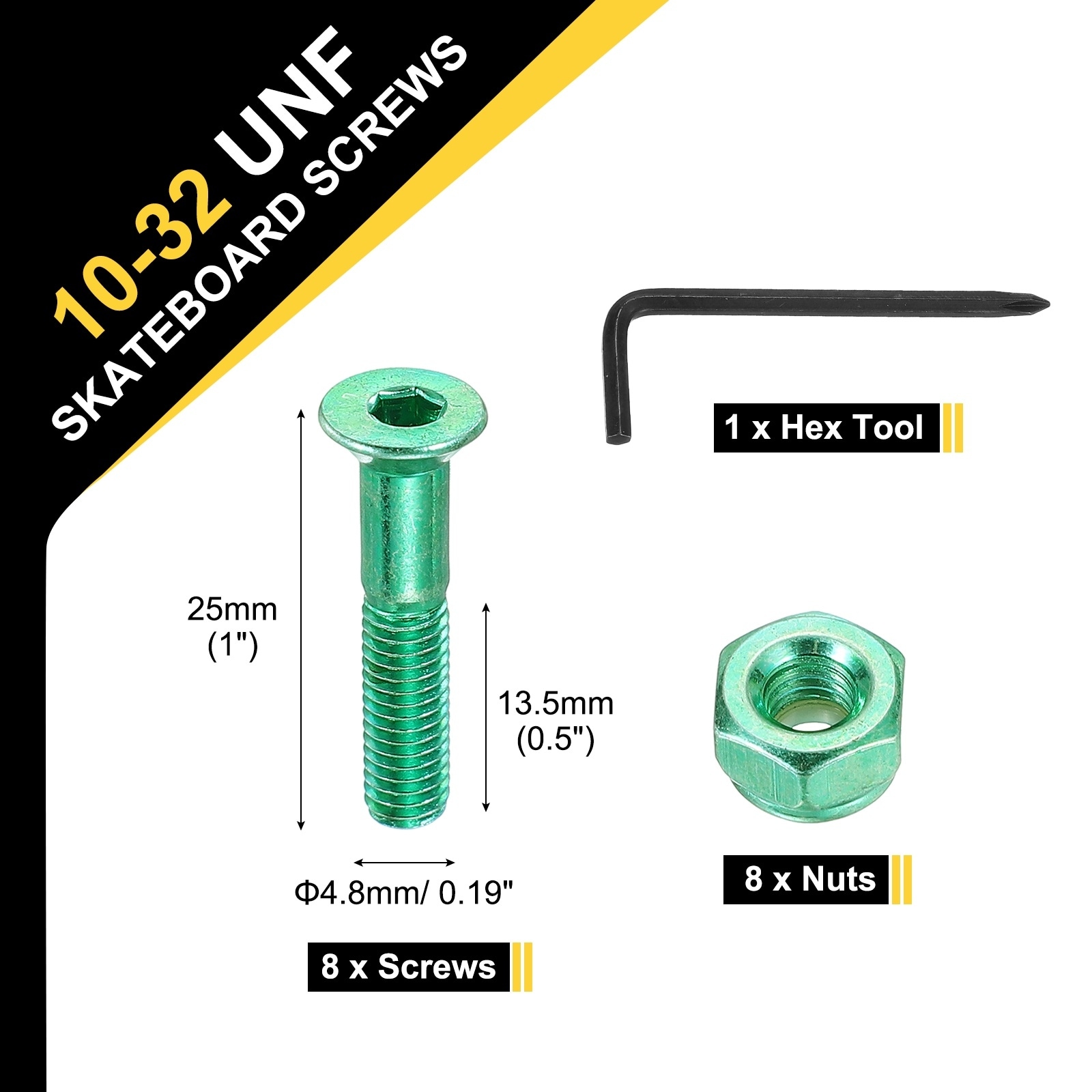 Skateboard Hardware Kit, Mounting Screws Bolts Nuts Set with Hex Key for Skateboard Cruiser