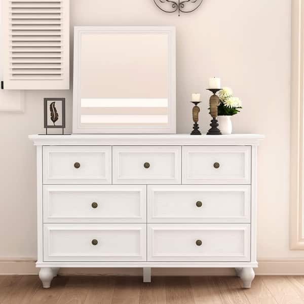 vintage white dresser Heirloom Triple tone knobs No assembly required Weights Erminia 9-Drawer Antique White Dresser