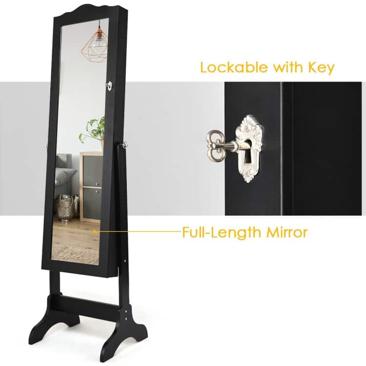 New Jewelry Cabinet Mirrored Armoire Mirror Organizer Storage Box Ring with Stand - 18" x 14.5" x 57"