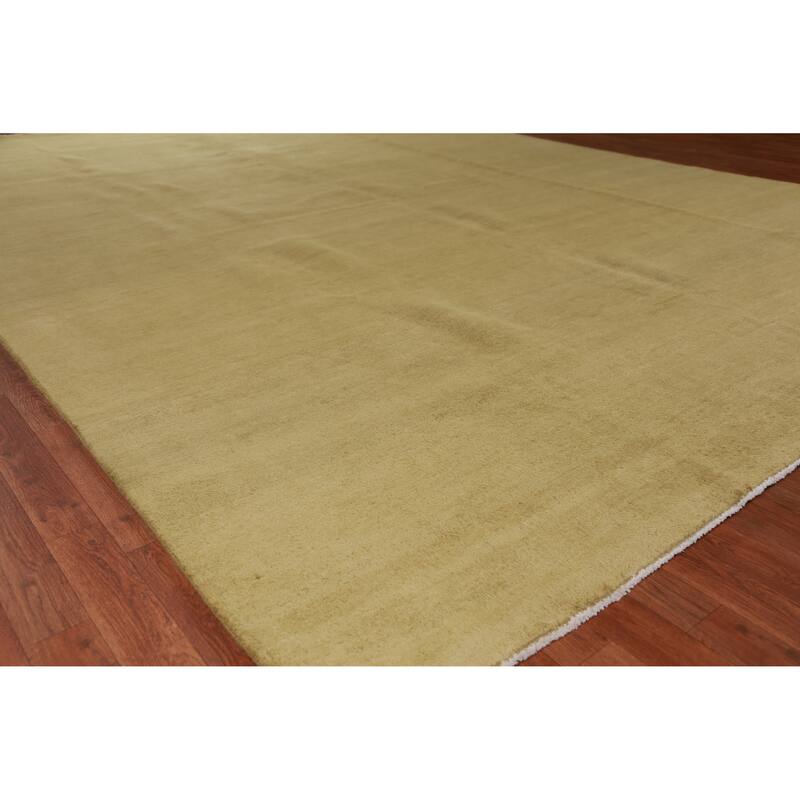 Hand Knotted Oriental 100% Wool Carpet Modern Solid Green Gabbeh Area Rug - 14' 0'' X 9' 11''