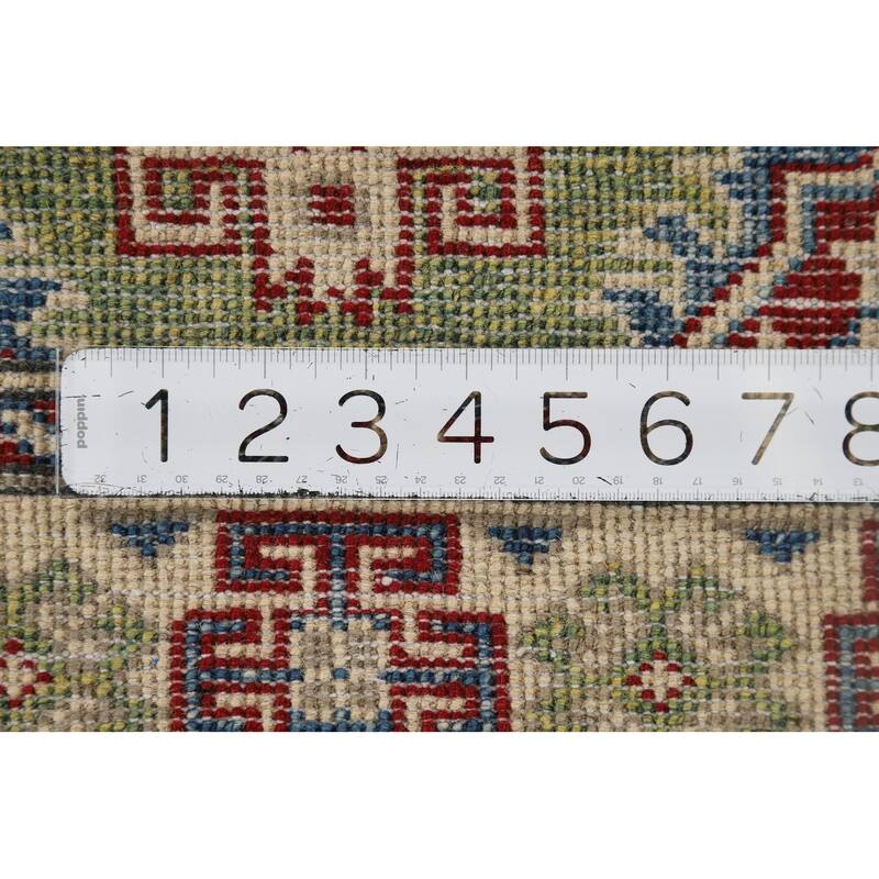 Green Kazak Accent Rug Handmade Oriental Wool Carpet - 2'8" x 3'11"