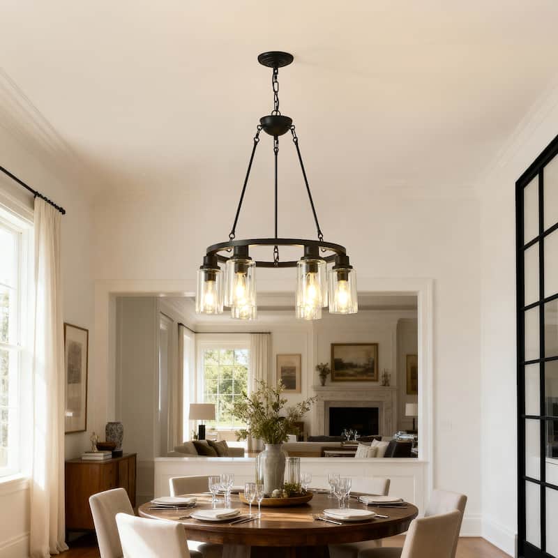 6-Light Black Wagon Wheel Chandelier With Light(No Bulbs) For Bedroom Bathroom--E26