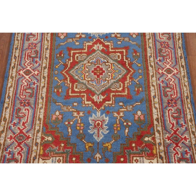Light Blue Geometric Heriz Serapi Indian Rug Handmade Wool Carpet - 3'0" X 5'0"