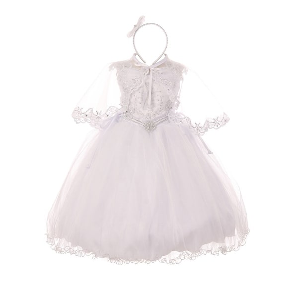 Rain Kids Baby Girls White Organza Rhinestone Baptism Cape Dress 6-12M