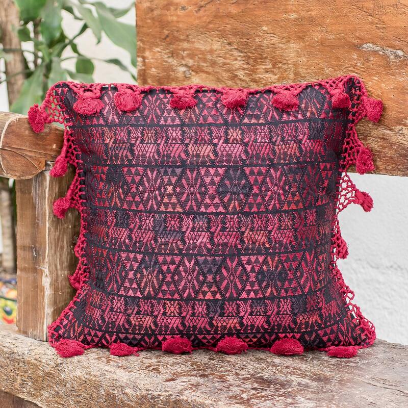 Novica Handmade Coban Culture In Cherry Cotton Cushion Cover