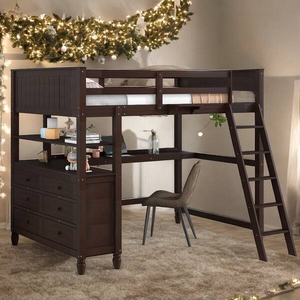 slide 2 of 52, Full size Loft Bed With Drawers and Desk,Shelves for Home Espresso