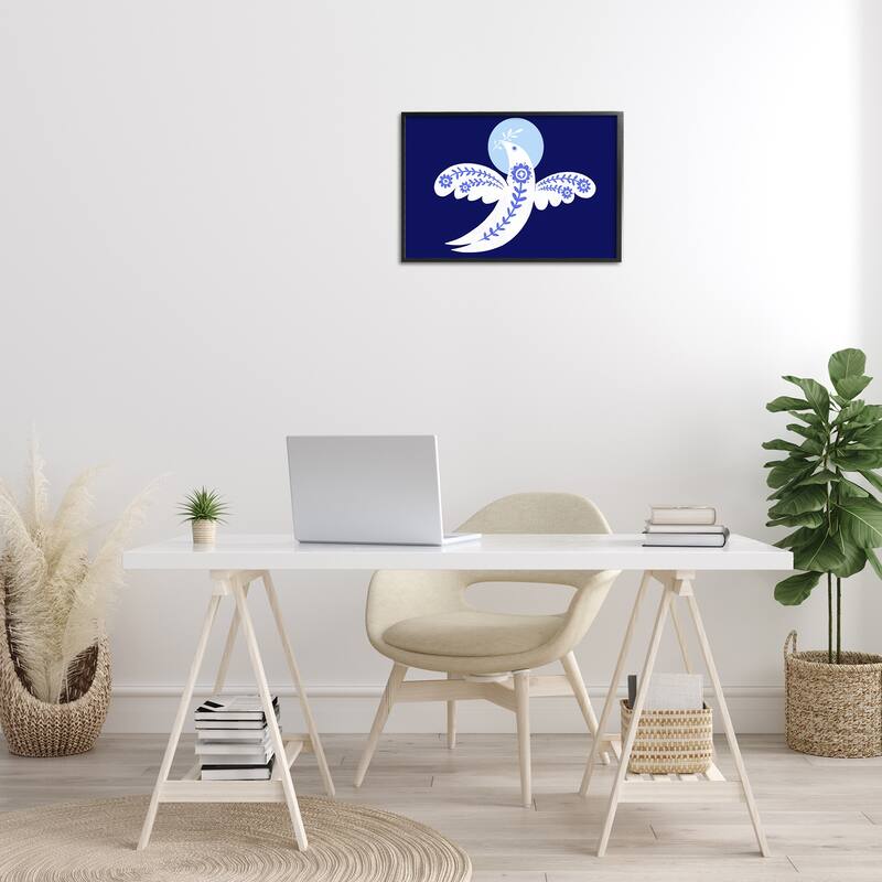 Stupell Peace Dove with Folk Florals Framed Giclee Art Design By Hannah Moren
