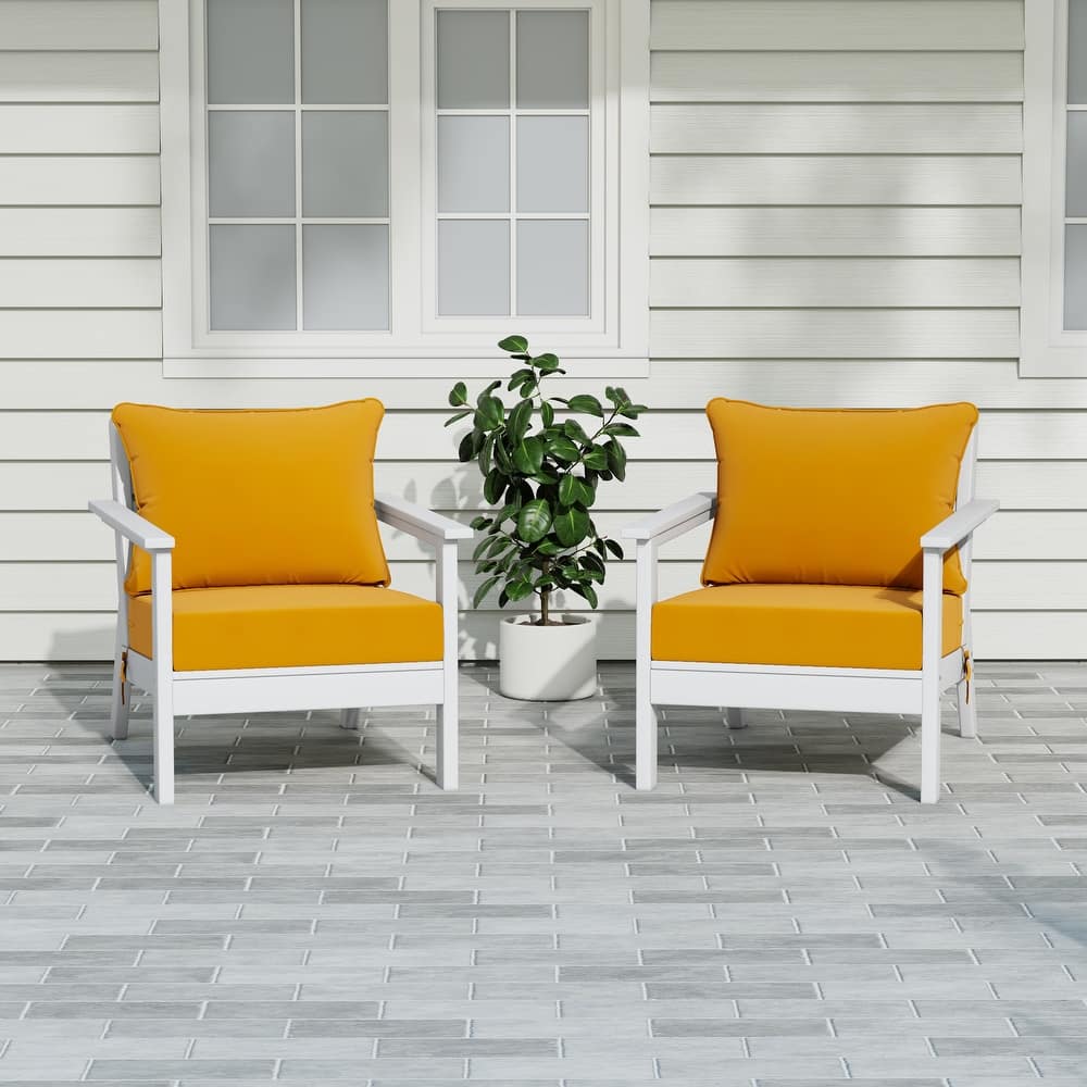Birchwood All Weather HDPE Outdoor Patio White Deep Seating Conversation Set With Cushions (2-Piece)