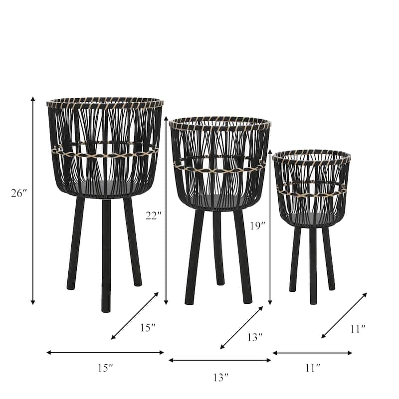Sagebrook Home Neutral Boho Wicker Planter Stand Set, Versatile Indoor Garden Decor