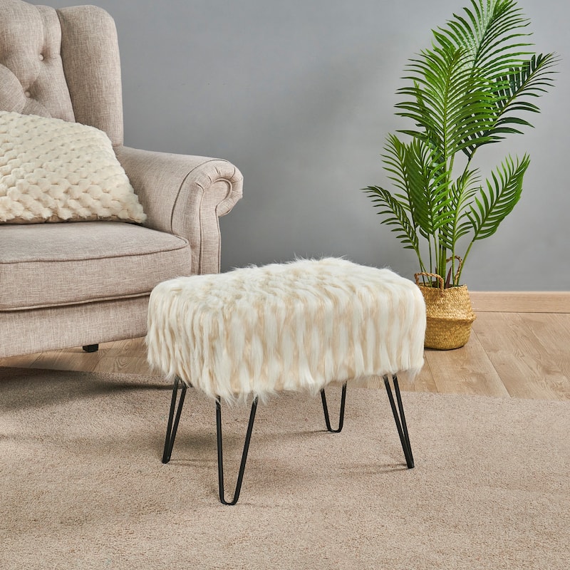 Feathery Fauxfur Ottoman