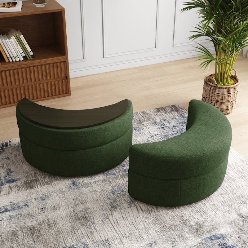 Moon Crescent Chenille Boucle Upholstered Ottoman Set of 2