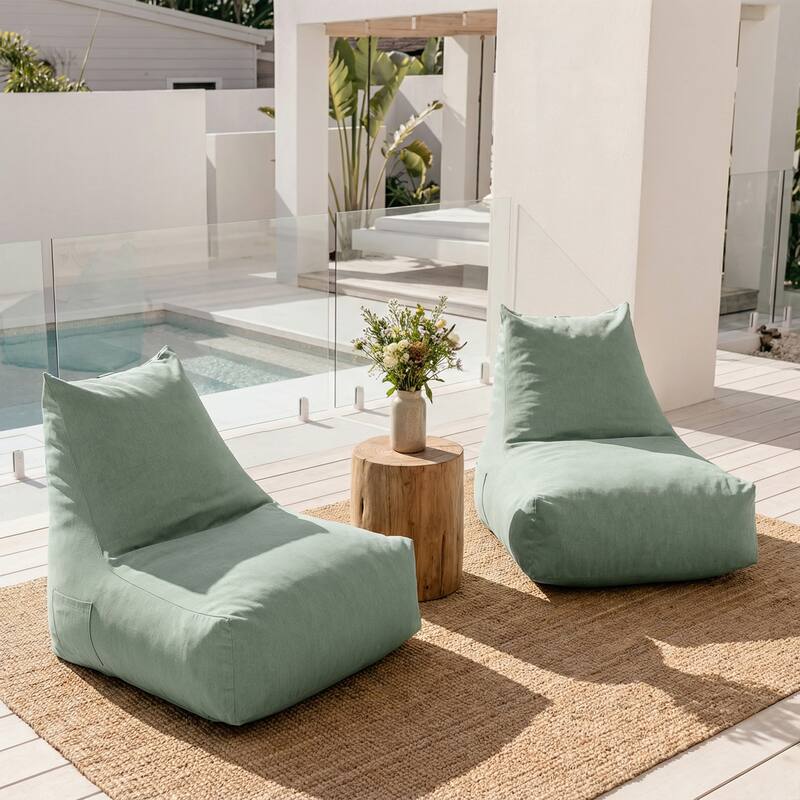 Christopher Knight Home - Lila Outdoor Patio Ergonomic Upholstered Bean Bag Chair with Shredded Foam Filled & Removable Cover - Mint - Set of 2