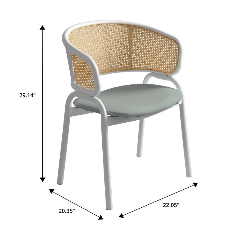 LeisureMod Set of 2 Minimalist Leather Dining Chairs with Wicker Back in Steel Frame - Side Chair for Home Office & Kitchen