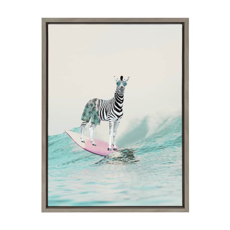 Kate and Laurel Sylvie Zebra Surfer Framed Canvas by July Art Prints