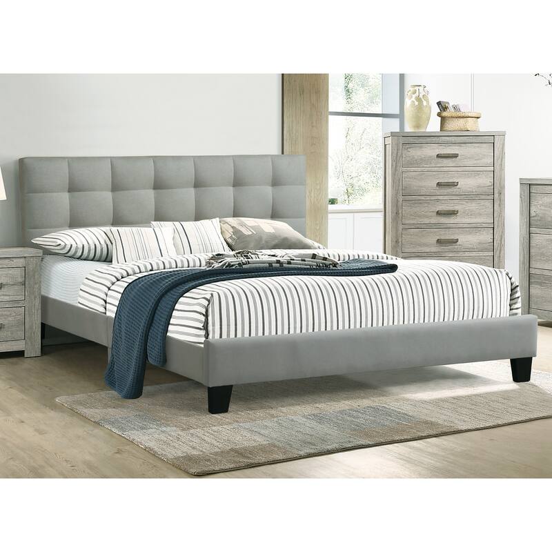 Full Size Wood Platform Bed with Tufted Polyfiber Headboard