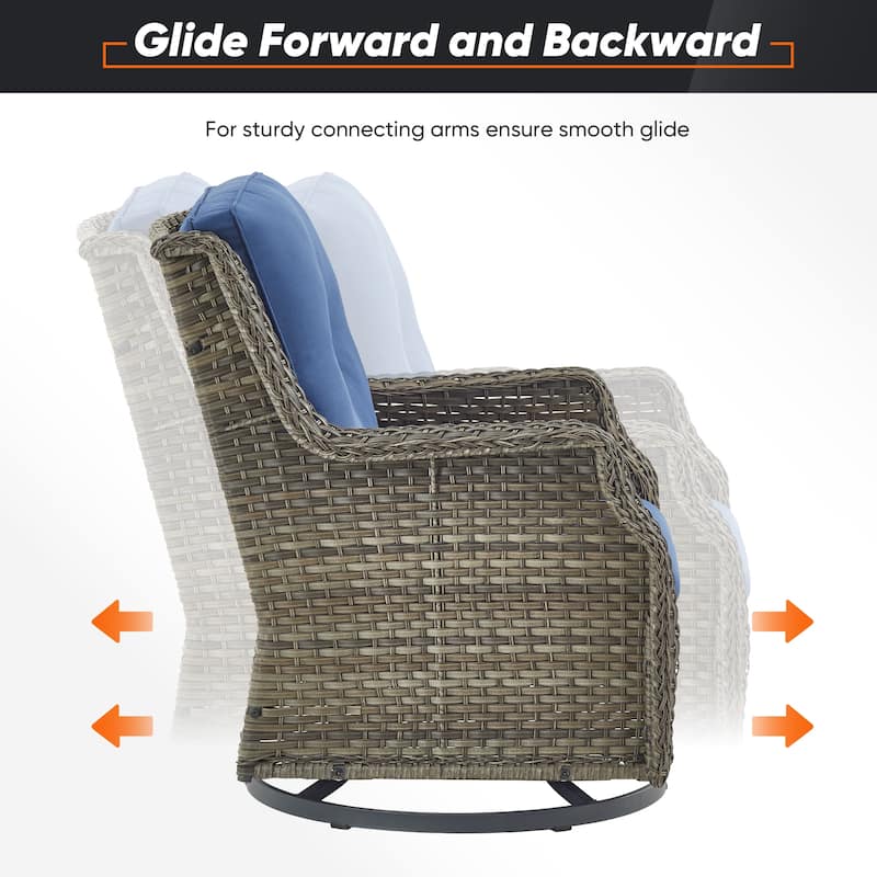 Outdoor Wicker Swivel Rocking Chairs with Coffee Table - Grey