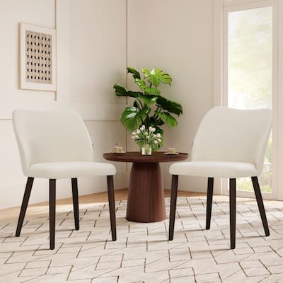 Set of 2 Wooden Dining Chairs, Beige Upholstered Fabric for Kitchen & Dining Room