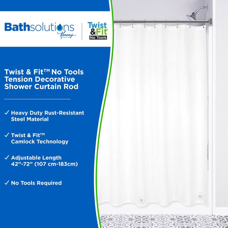 Kenney Twist & Fit No Tools Square End Camlock Tension Shower Curtain Rod, 42-72" - Polished Pewter