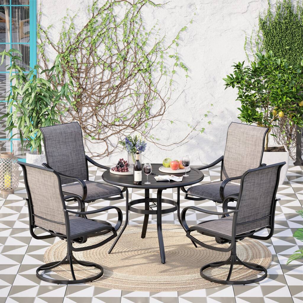 MAISON ARTS 5-piece Patio Dining Set , 4 Patio Swivel Dining Chairs, 1 Round 37.8" Metal Table with Umbrella Hole