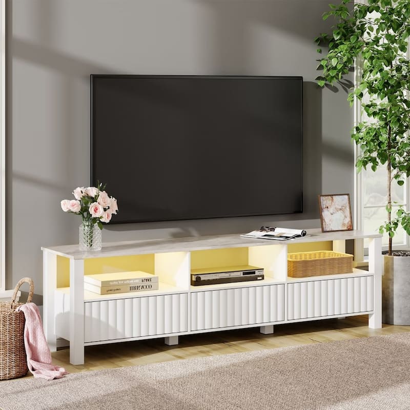 White TV Stand for 65-100 Inch TV with LED Light, Modern TV Console