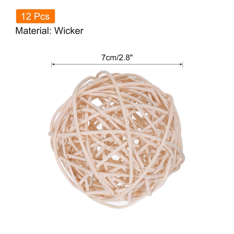 12 Pcs Wicker Rattan Balls 2.8In for Vase Fillers Party Decorative - Natural Color